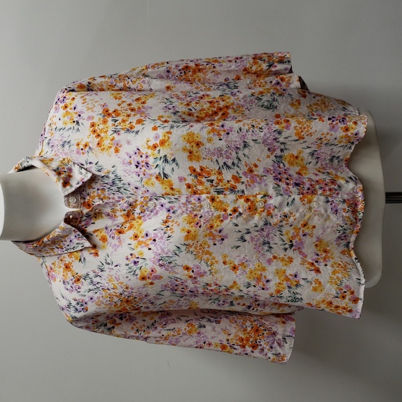 H&M Tops - H&M Linen Floral Cropped Boxy Shirt Women's Size Large